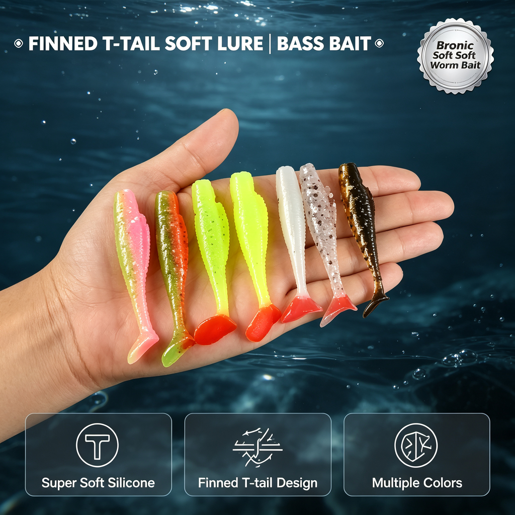 Ultra Soft Finned T-Tail Soft Lure, Bionic Silicone Bait, Freshwater Fishing Tackle for Bass, Snakehead, Match with Jig Head 电商主图提示词生成 (22)